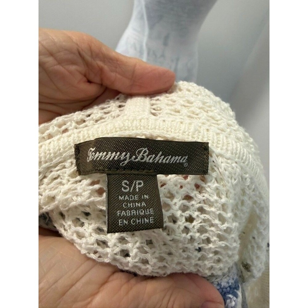 Tommy Bahama Womens S Crochet Knit Hooded Cover Up‎ Dress Cream Blue Beach Boho - Picture 4 of 4